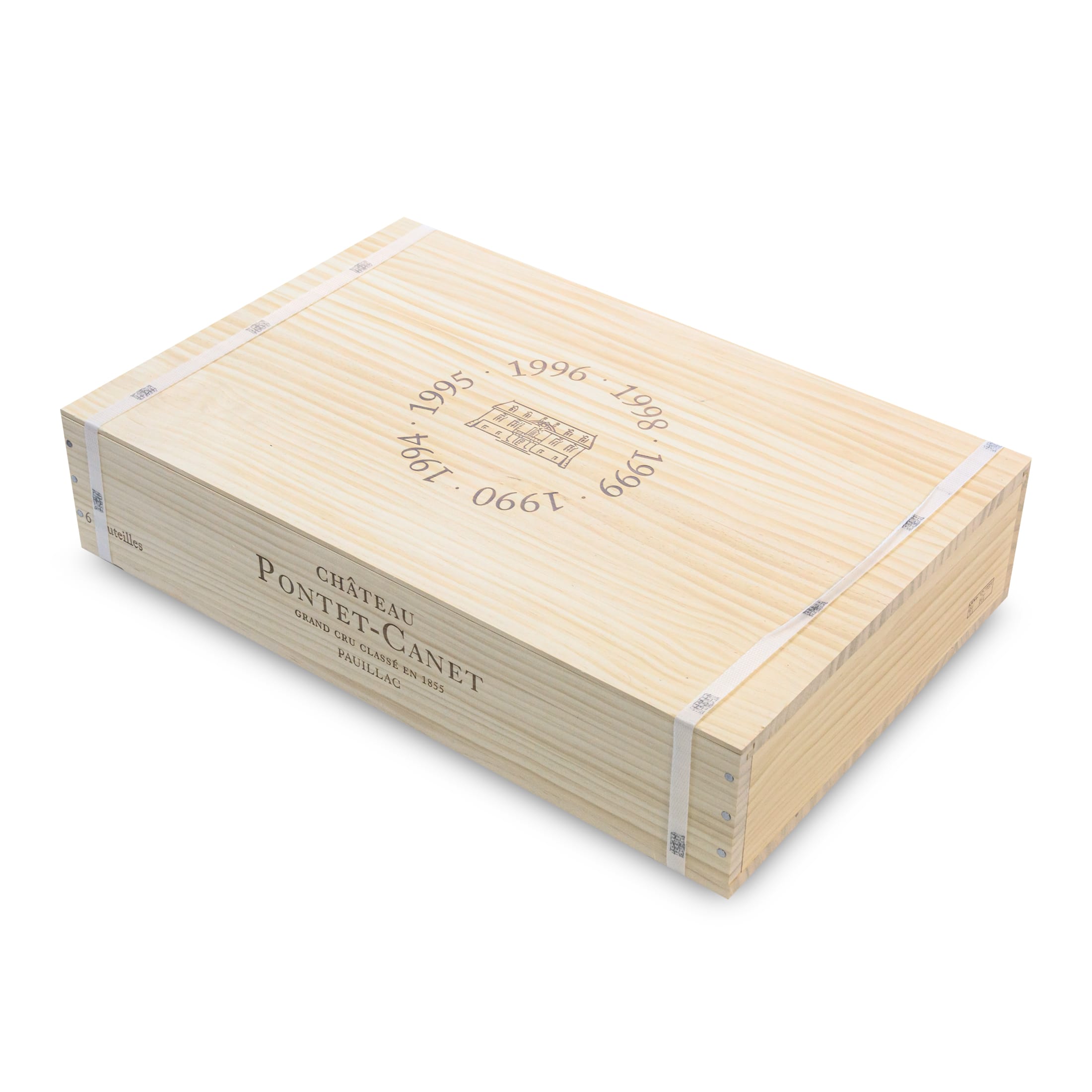 Château Pontet-Canet 1990, 1994, 1995, 1996, 1998, 1999 Jahrgangsselektion - 6 Flaschen in limitierter Holzbox - Bordeaux Frankreich