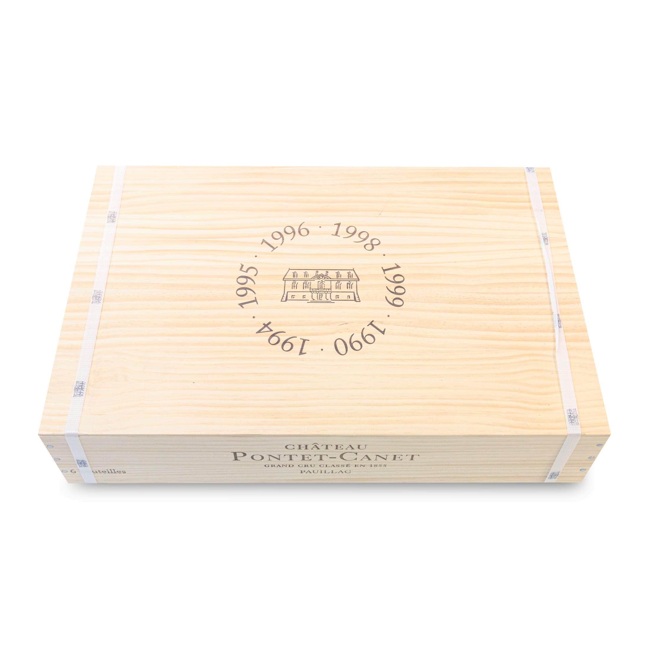 Château Pontet-Canet 1990, 1994, 1995, 1996, 1998, 1999 Jahrgangsselektion - 6 Flaschen in limitierter Holzbox - Bordeaux Frankreich