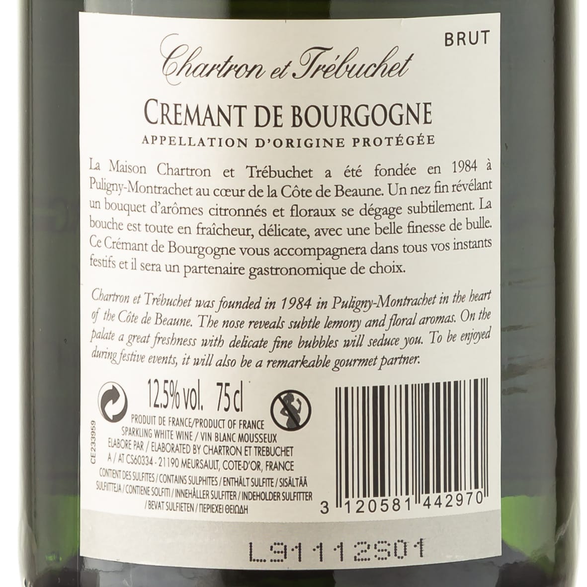 Feinste Weine - 2 er Sektpaket - Domaine Chartron & Trébuchet - Crémant de Bourgogne  (2 * 0,75l)