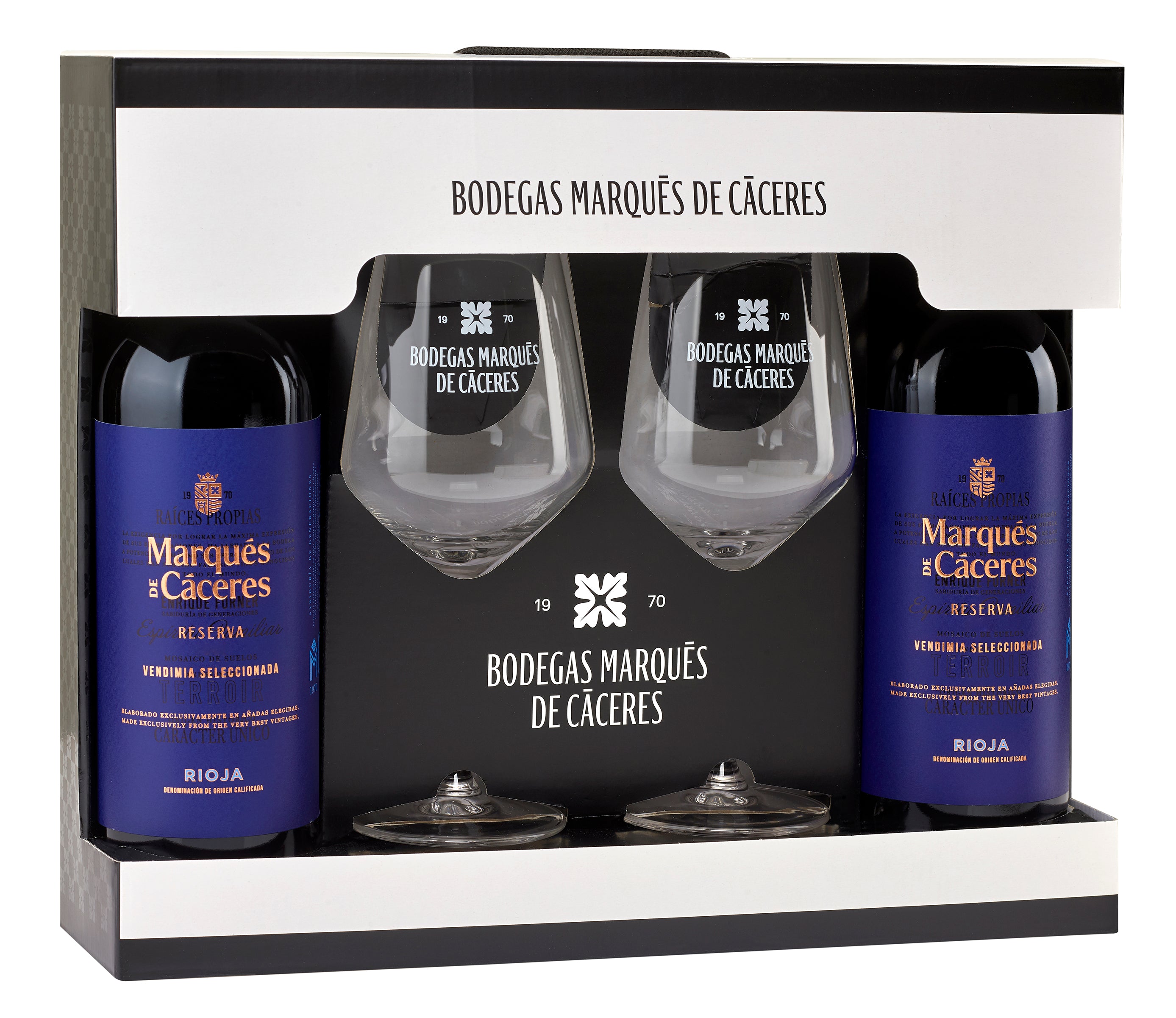 Bodegas Marqués de Cáceres Reserva Rotwein Geschenkset 2019 2 Flaschen je 0,75L inkl. 2 Gläser 14,5% vol
