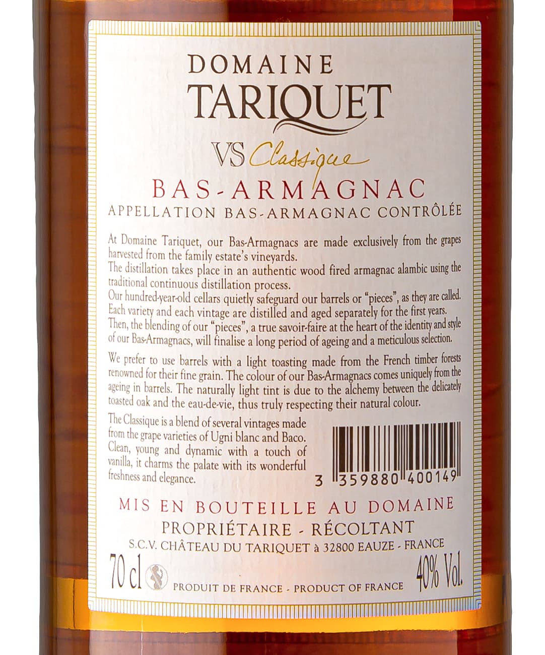 Classique VS 40.0% Châtau du Tariquet Bas-Armagnac AOC - Domaine Tariquet