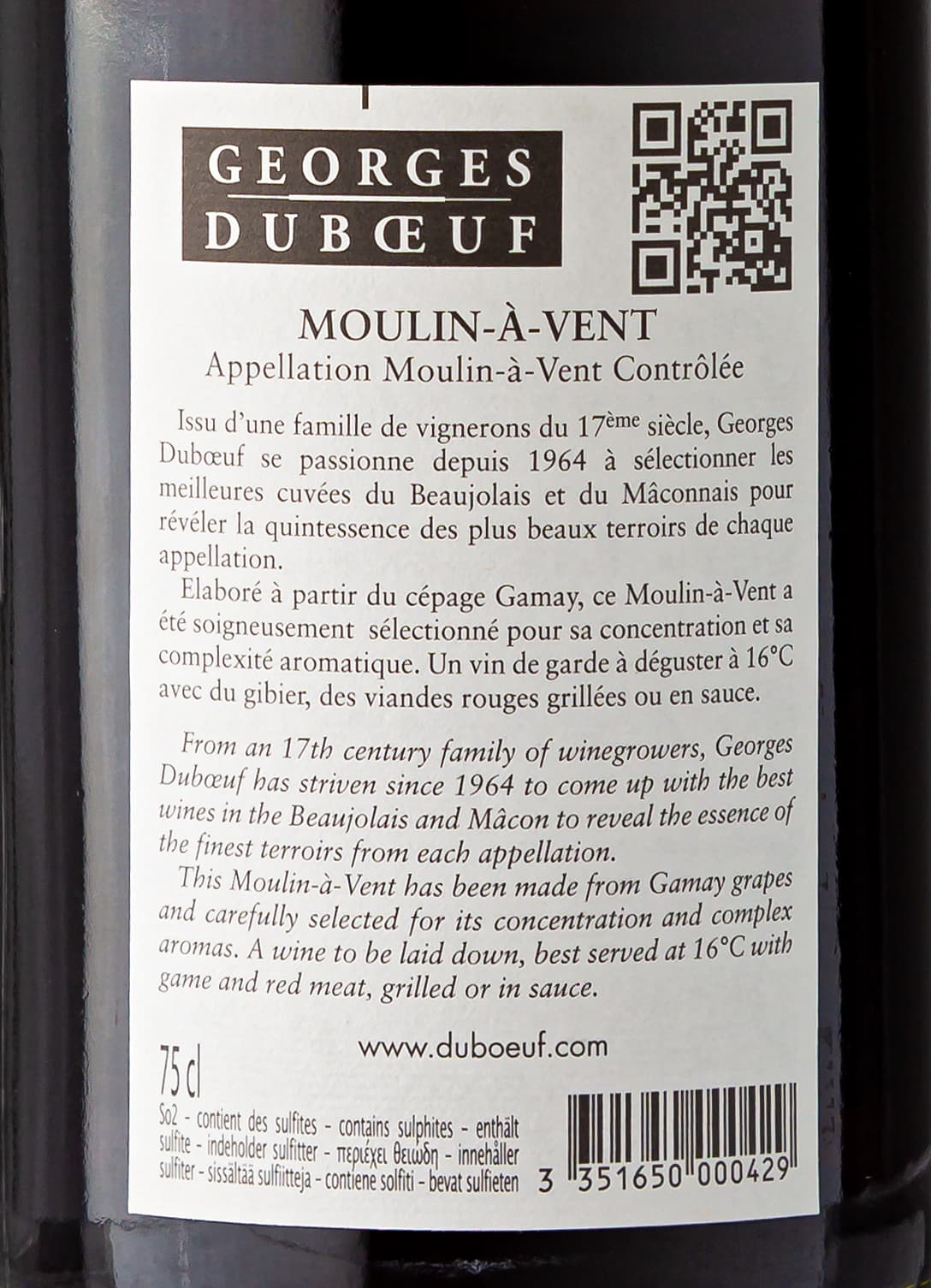 2019 Moulin à Vent - Georges Duboeuf «Fleurs» - Burgund, Frankreich