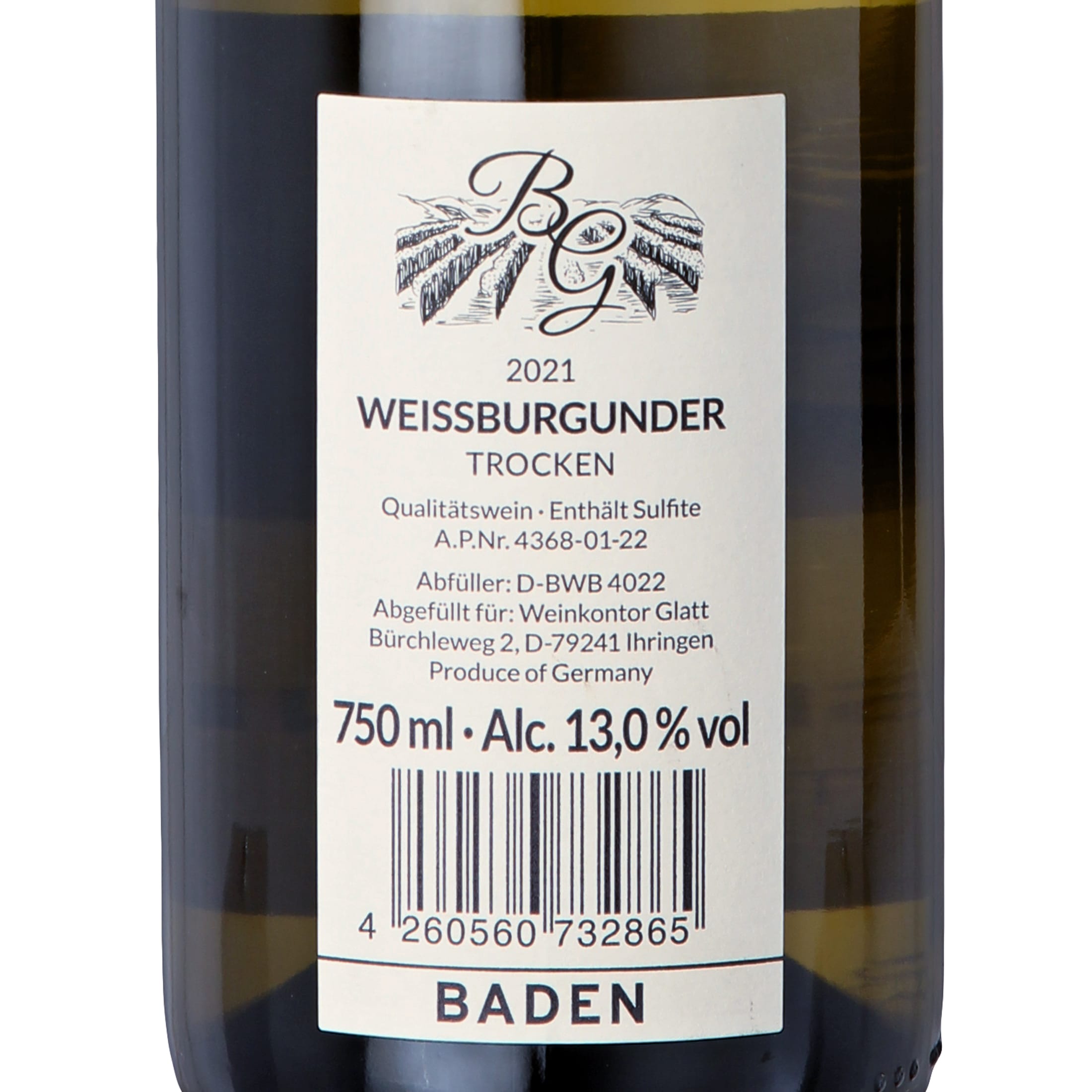2021 Weißburgunder Weißwein trocken • GLATT • Qualitätswein vom Kaiserstuhl/Baden, Deutschland
