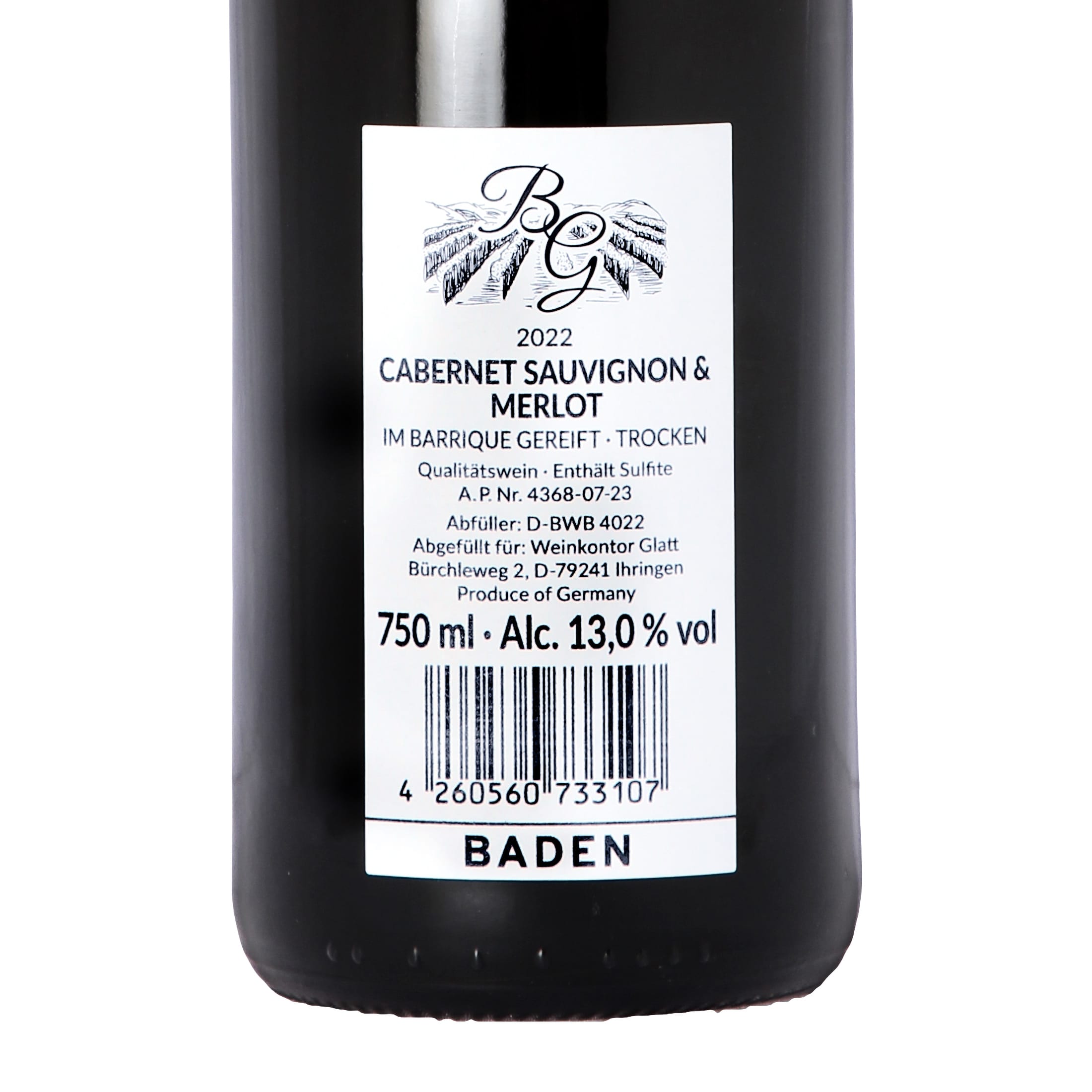 2022 Cabernet Sauvignon & Merlot Barrique Rotwein trocken • GLATT • Qualitätswein vom Kaiserstuhl/Baden, Deutschland