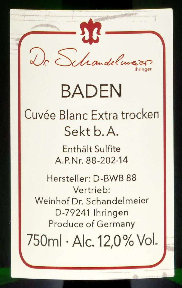 Sekt Cuvée Blanc extra-trocken - Weingut Dr. Schandelmeier