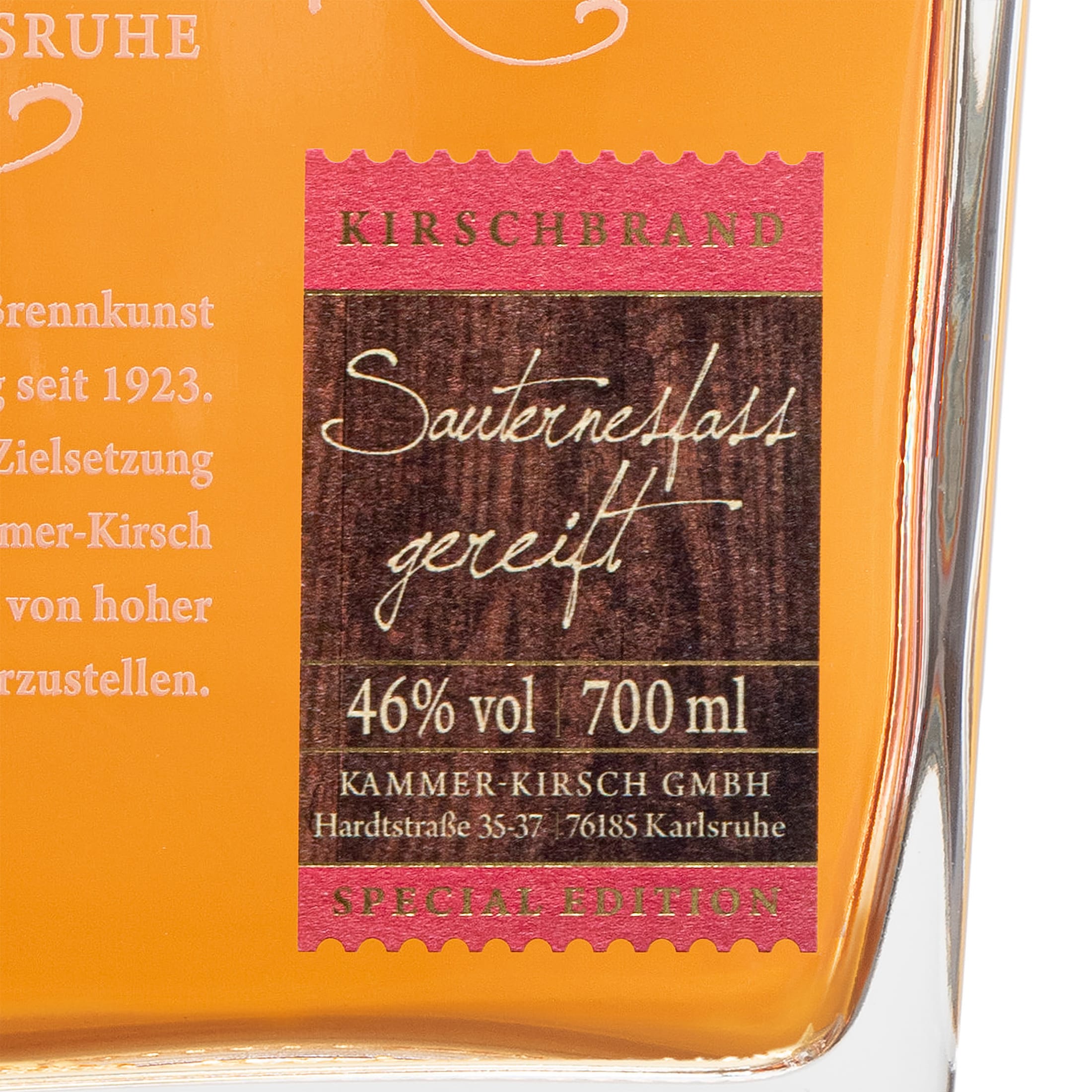 Cherry brandy matured in Sauterness casks - gourmet fruit brandy - Distillery Kammer-Kirsch