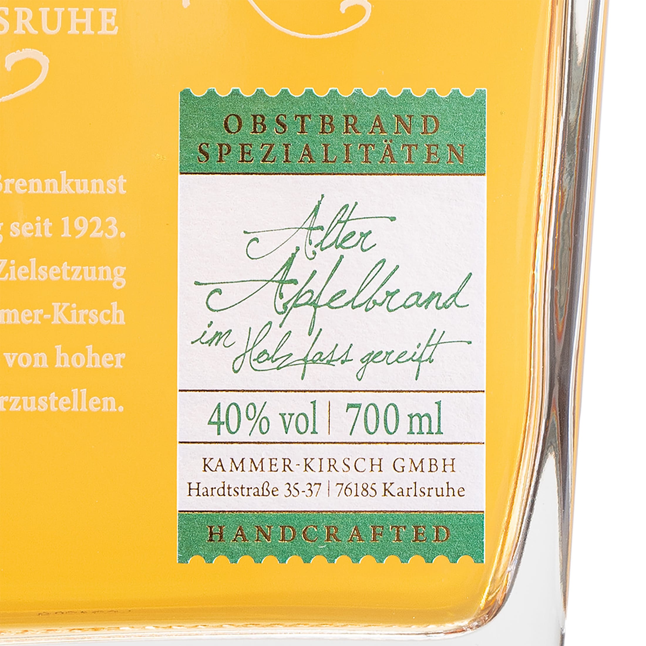 Old apple brandy matured in wooden barrels - gourmet fruit brandy - Distillery Kammer-Kirsch