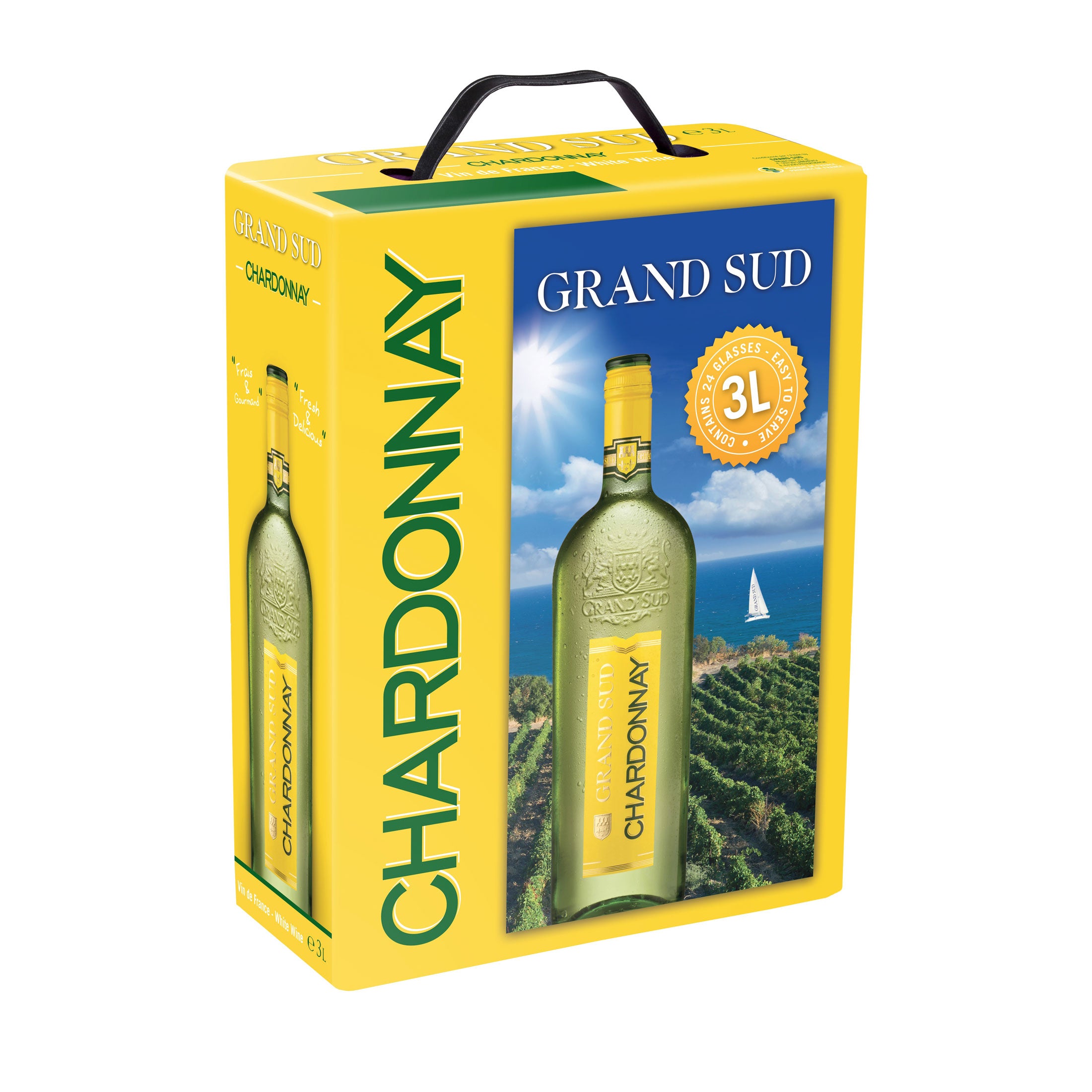 Grand Sud - Bag in Box Selektion - 3x 3L BIB Set -  Merlot Rotwein, Merlot Rosé, Chardonnay Weißwein - Feinste Weine - Feinste Spirituosen