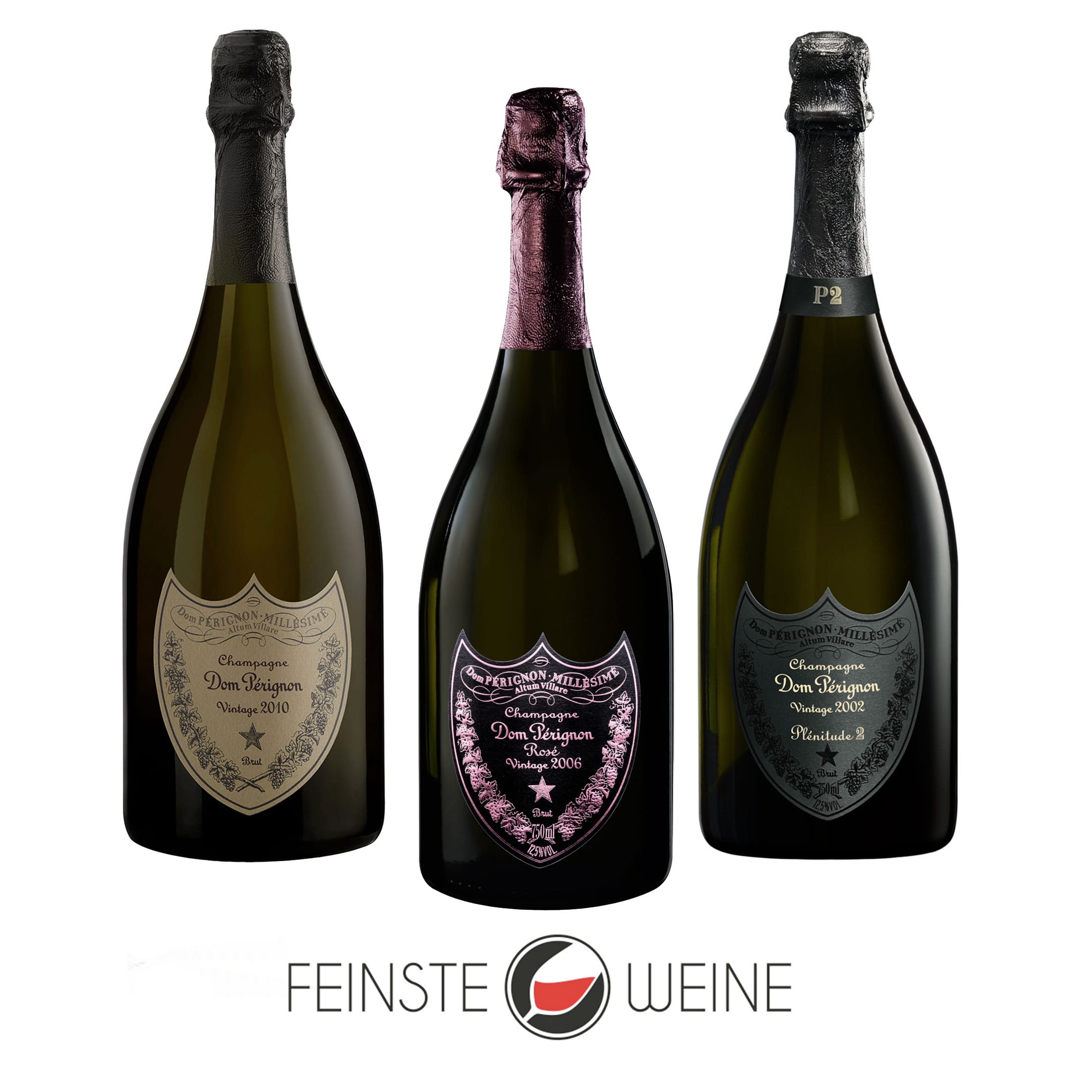 Feinste Weine  - Champagner-Paket - DOM PÉRIGNON VINTAGE 2010 - ROSÉ VINTAGE 2006 - Plénitude 2 2002