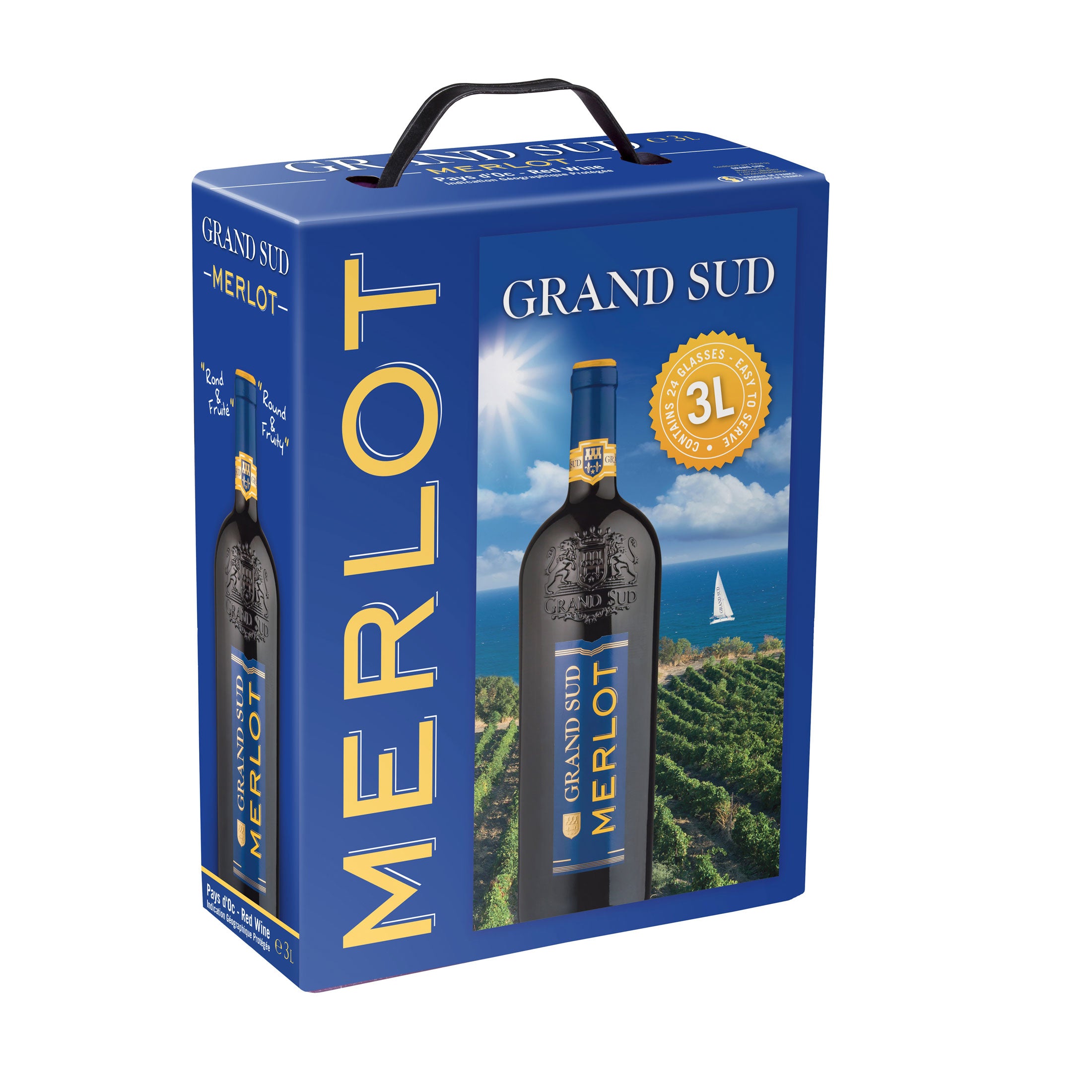 Grand Sud - Bag in Box Selektion - 3x 3L BIB Set -  Merlot Rotwein, Merlot Rosé, Chardonnay Weißwein - Feinste Weine - Feinste Spirituosen
