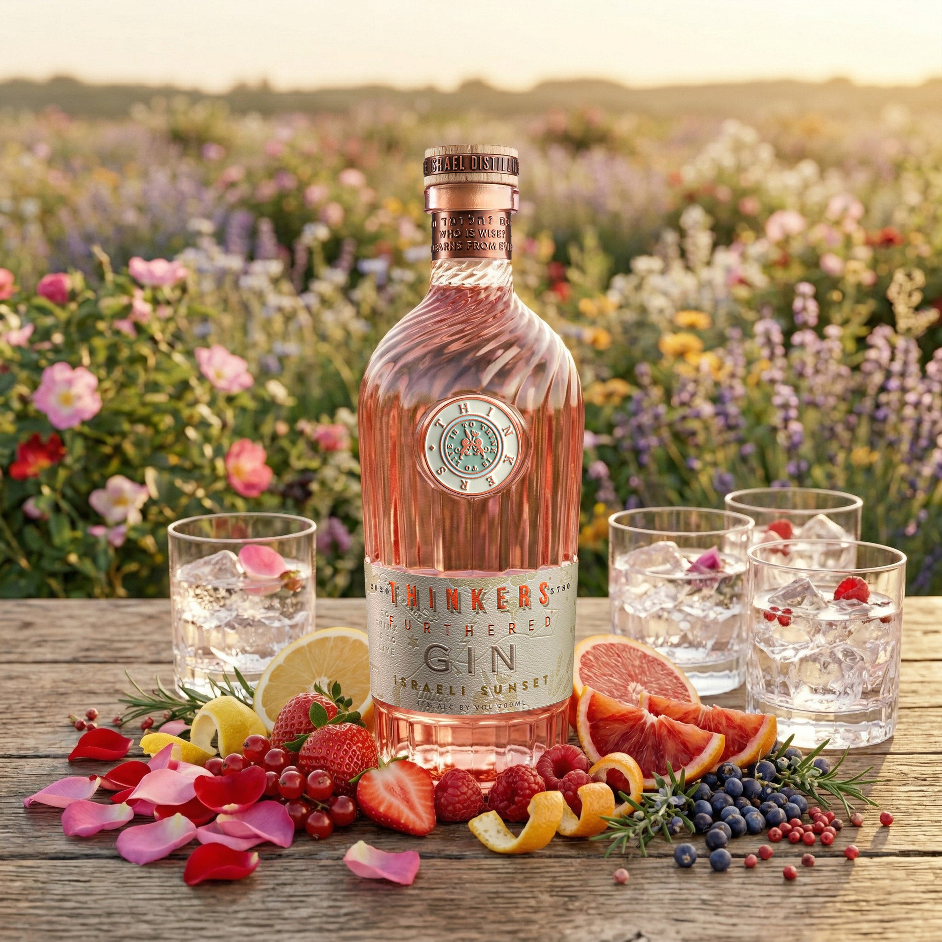 Thinkers Sunset Gin - New World Gin mit Rosenblättern & roten Früchten - 700ml, 40% vol