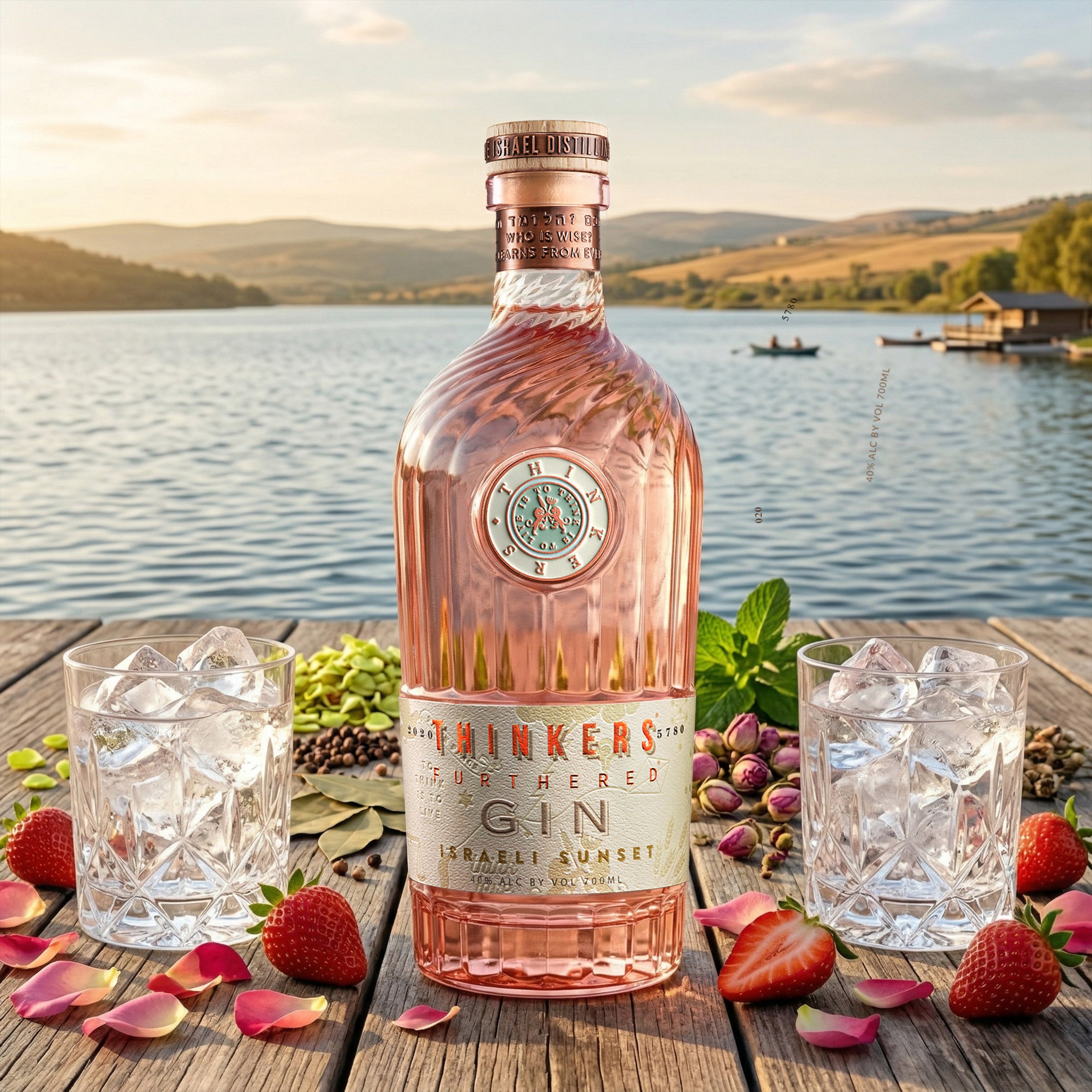 Thinkers Sunset Gin - New World Gin mit Rosenblättern & roten Früchten - 700ml, 40% vol